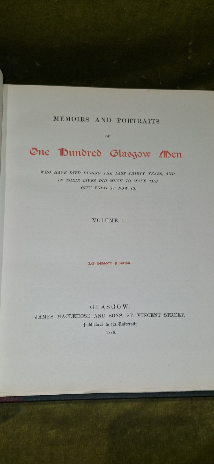 Memoirs and Portraits of One Hundred Glasgow Men (1886) Complete Set of Two Vols8