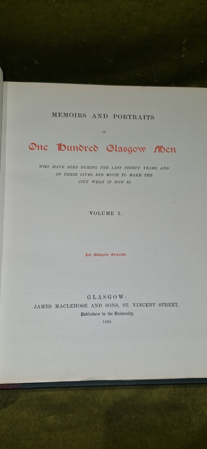 Memoirs and Portraits of One Hundred Glasgow Men (1886) Complete Set of Two Vols8