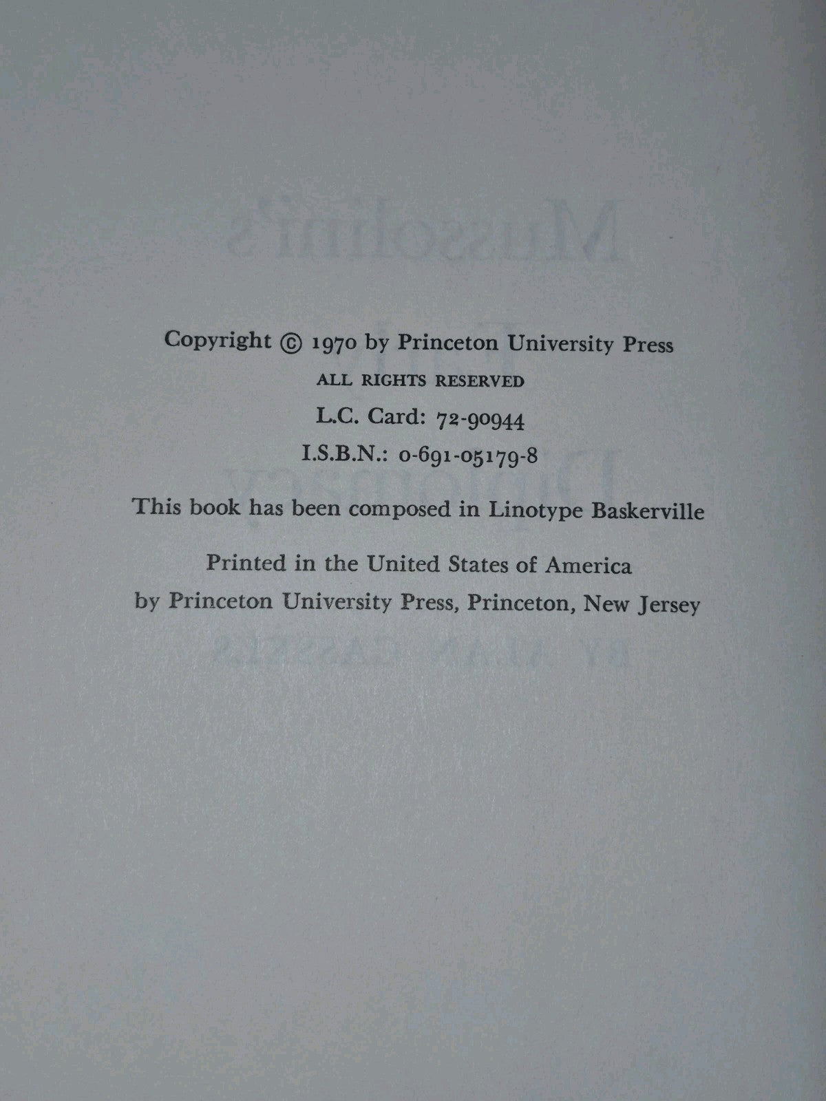 Mussolini's Early Diplomacy (1970) Alan Cassels6