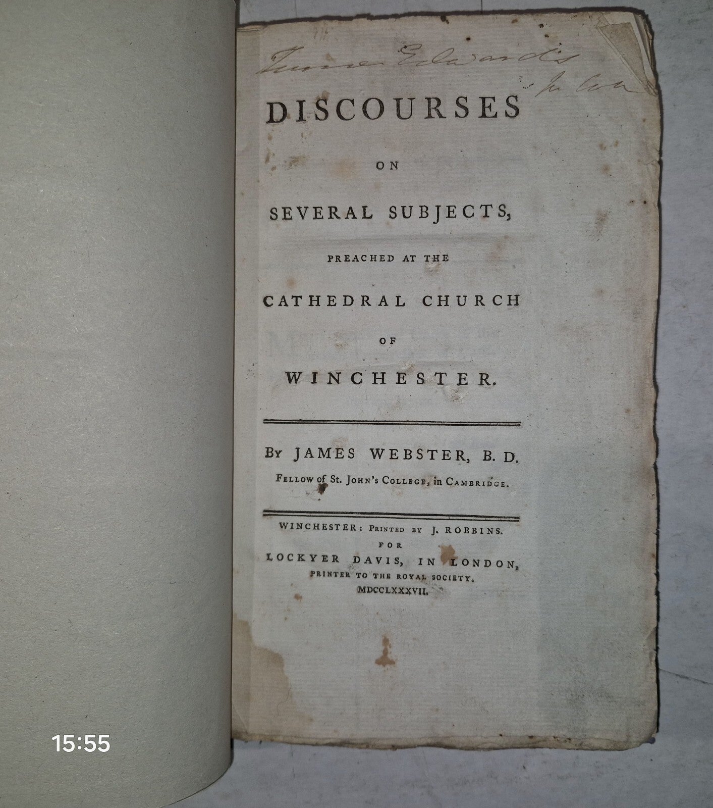 1818 DISCOURSES ON SEVERAL SUBJECTS Preached, Winchester Cathedral. 1787 Webster4