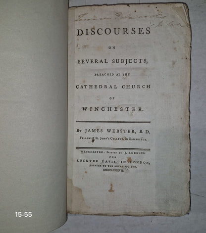 1818 DISCOURSES ON SEVERAL SUBJECTS Preached, Winchester Cathedral. 1787 Webster4