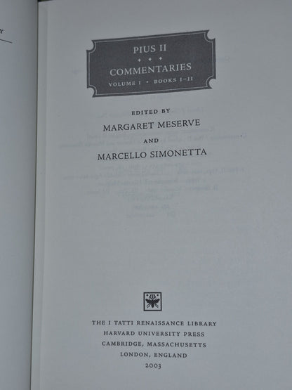 Pius II Commentaries Vol 1 Books I-II  Harvard HC 20036