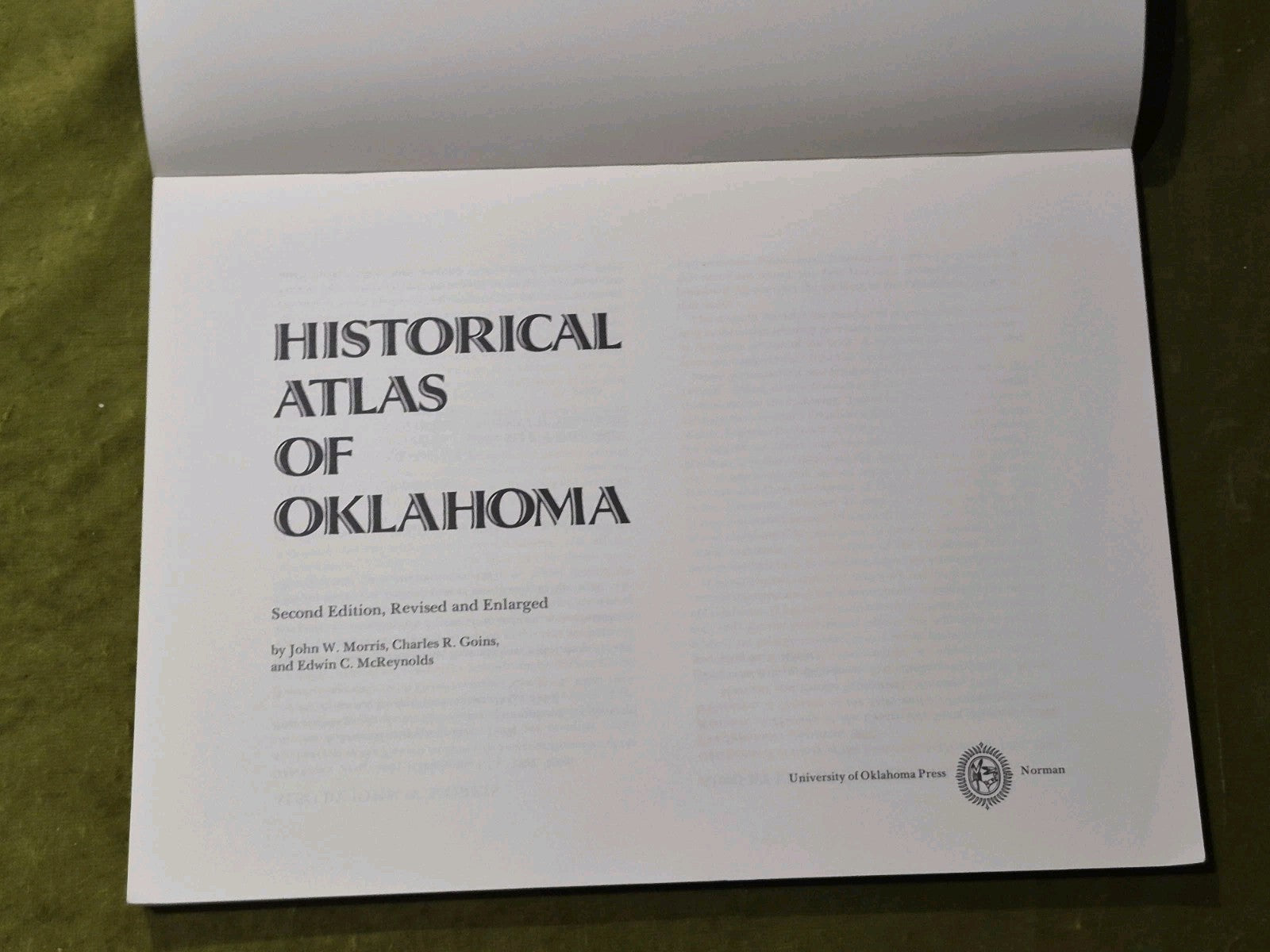 Historical Atlas of Oklahoma By John Morris & Edwin McReynolds 19852