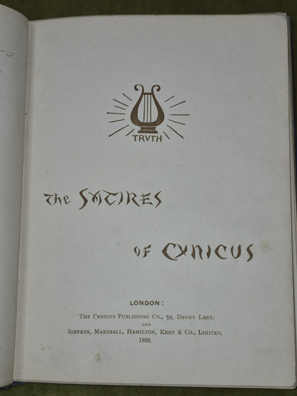 The Satires of Cynicus 1892 SIGNED and Inscribed Simplin Marshall Hamilton6