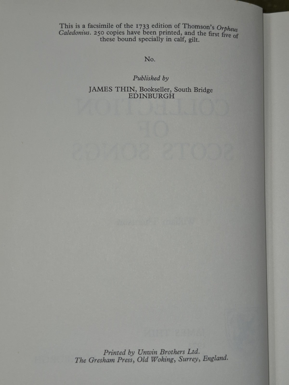 Orpheus Caledonius A Collection of Scots Songs William Thomason 1972 Facsimile5
