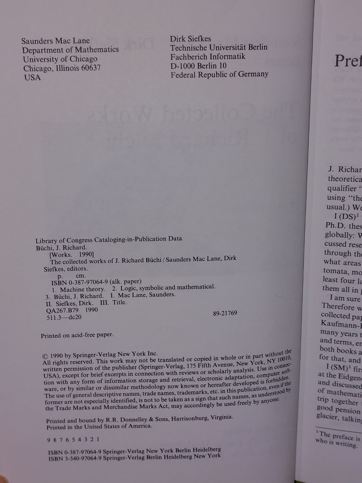 The Collected Works of J. Richard Buchi, Lane, Saunders 19904