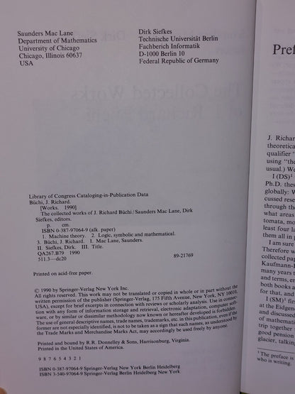 The Collected Works of J. Richard Buchi, Lane, Saunders 19904