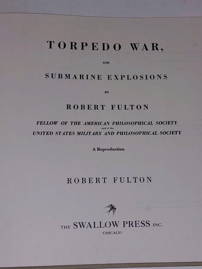 FULTON, ROBERT Torpedo War, and Submarine Explosions 1971 Hardcover3
