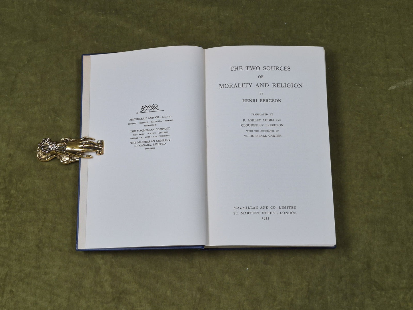 The Two Sources of Morality and Religion - Henri Bergson , Macmillan 1935 HB3