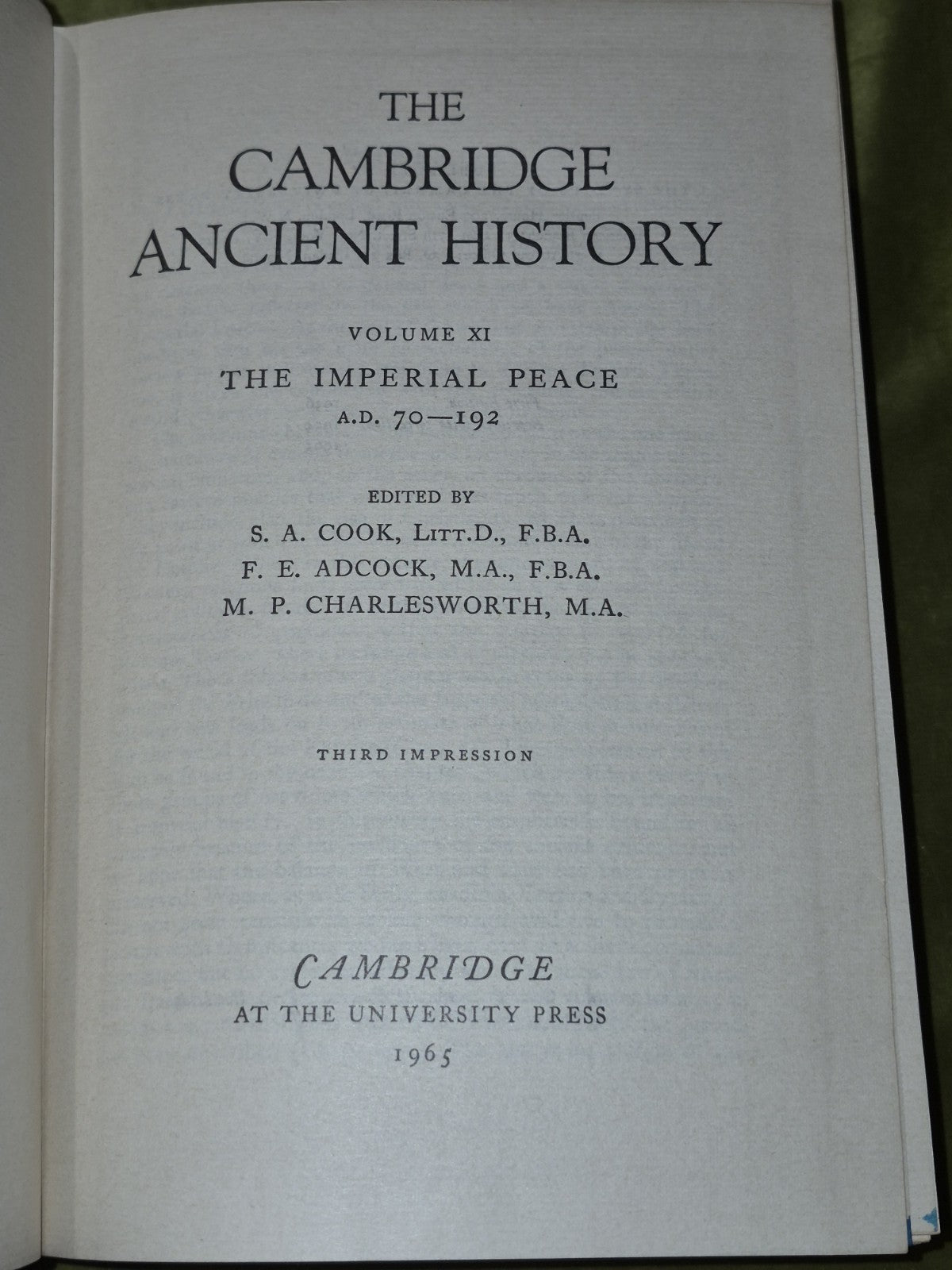 The Cambridge Ancient History (1966) Volumes X XI, 10 and 117