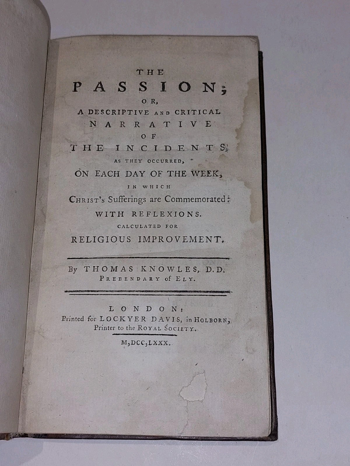 The Passion Or, A Description & Critical Narrative By Thomas Knowles (1780) Hb2