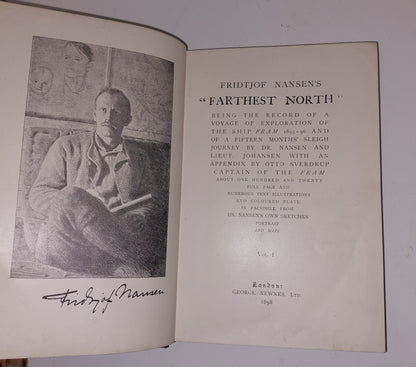 FARTHEST NORTH BY FRIDTJOF NANSEN 1898 TWO VOLUMES LEATHER BOUND 8