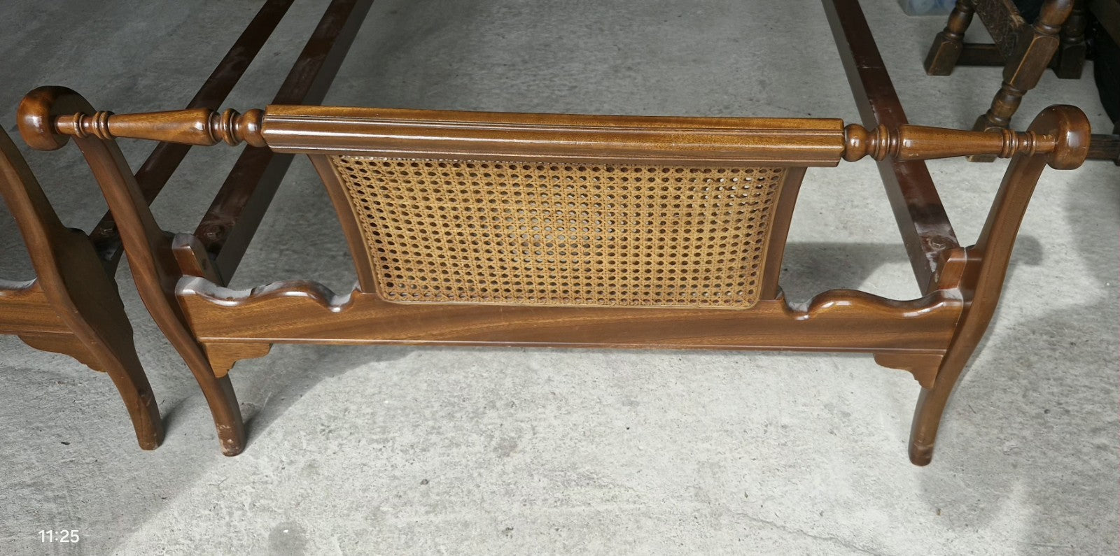 Pair Of Antique Single Beds With New Mattresses Rattan & Turned Wood Headboards 2