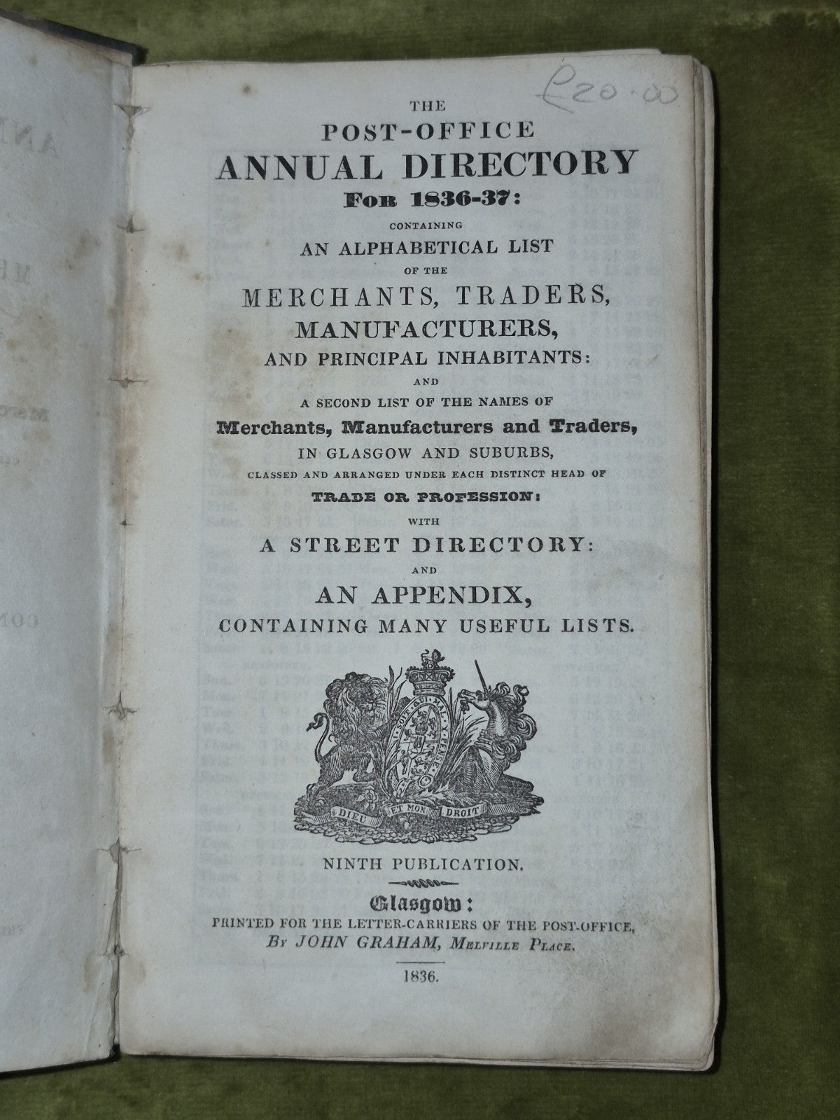 The Post Office Annual Directory for 1836-37 Glasgow John Graham4