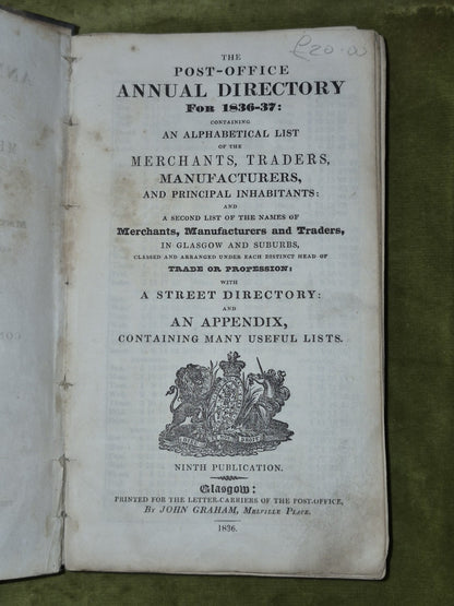 The Post Office Annual Directory for 1836-37 Glasgow John Graham4