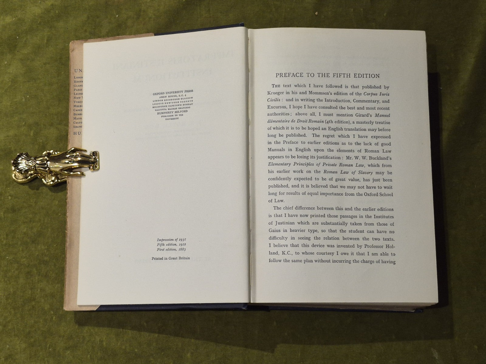 Imperatoris Iustiniani Institutionum - J B Moyle - Oxford, 5th ed 19315