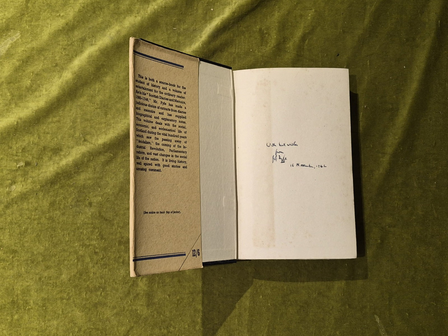Scottish Diaries and Memoirs 1746-1843, J G Fyfe , Mackay 1942 1st HB DJ3