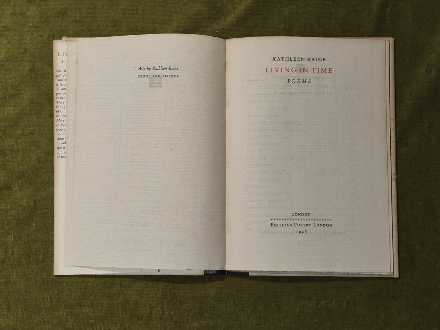 Living in the Time - Kathleen Raine , Editions Poetry 1946 1st HB DJ5