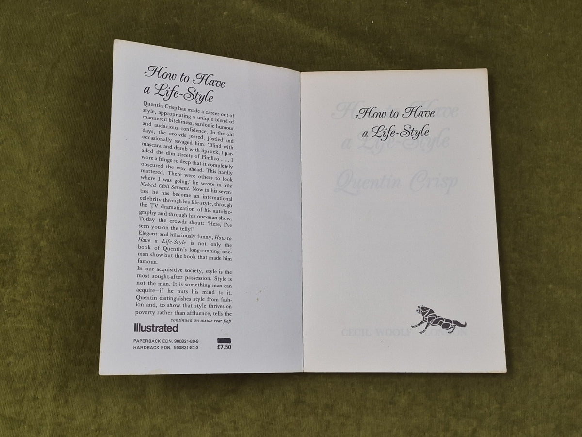 Quentin Crisp ‘How to have a Life-Style’ , Cecil Woolf , New Ed 1986 PB3
