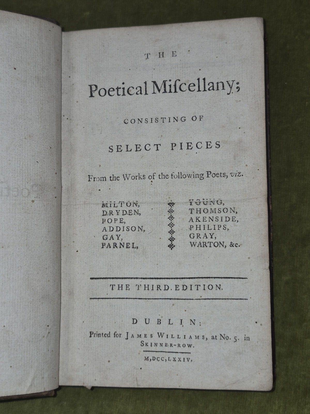 Poetical Miscellany Milton Dryden Pope Addison Gay Parnel James Williams 1774 6