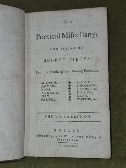 Poetical Miscellany Milton Dryden Pope Addison Gay Parnel James Williams 1774 6