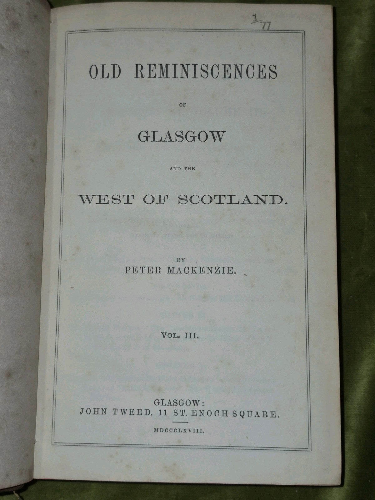 Reminiscences of Glasgow & West Scotland 1865 Peter Mackenzie Rebound Leather 3V12