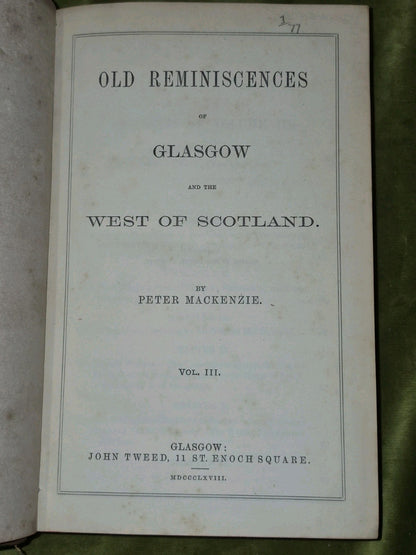 Reminiscences of Glasgow & West Scotland 1865 Peter Mackenzie Rebound Leather 3V12