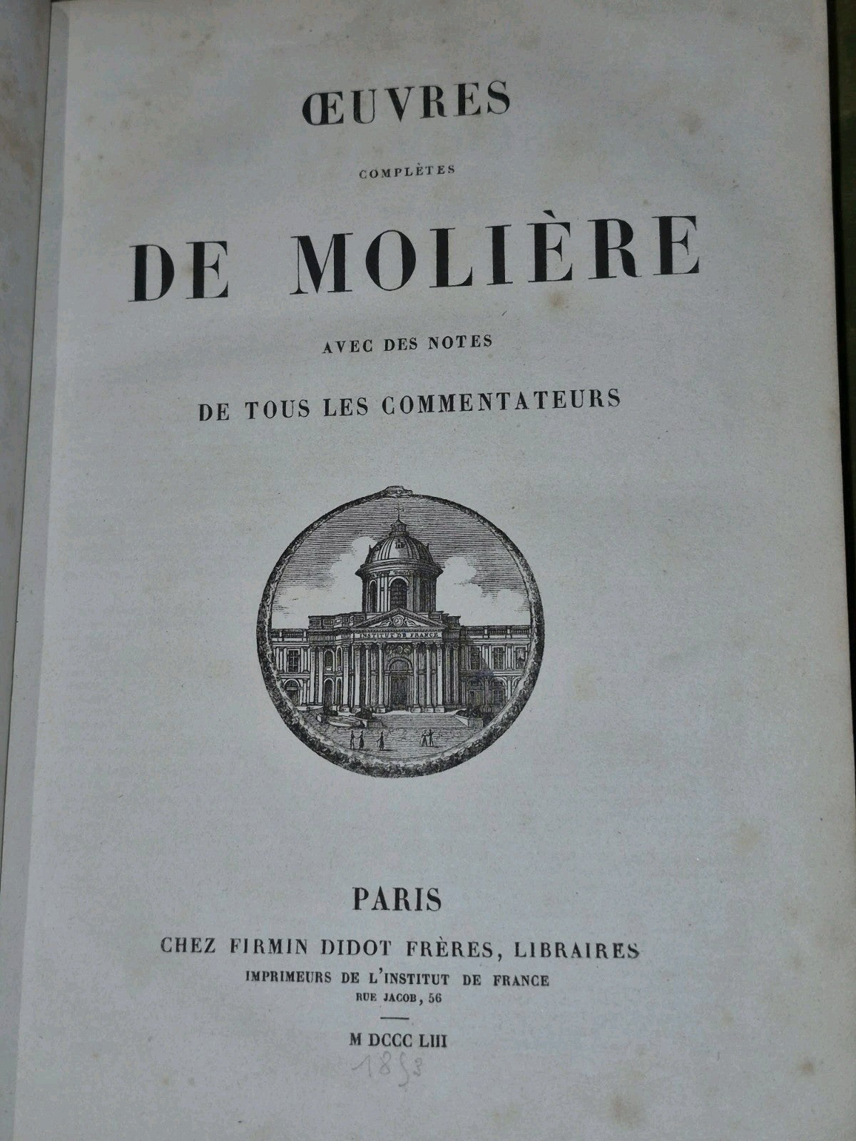 Ouvres Completes De Moliere Paris Chez Firmin Didot Freres 18535