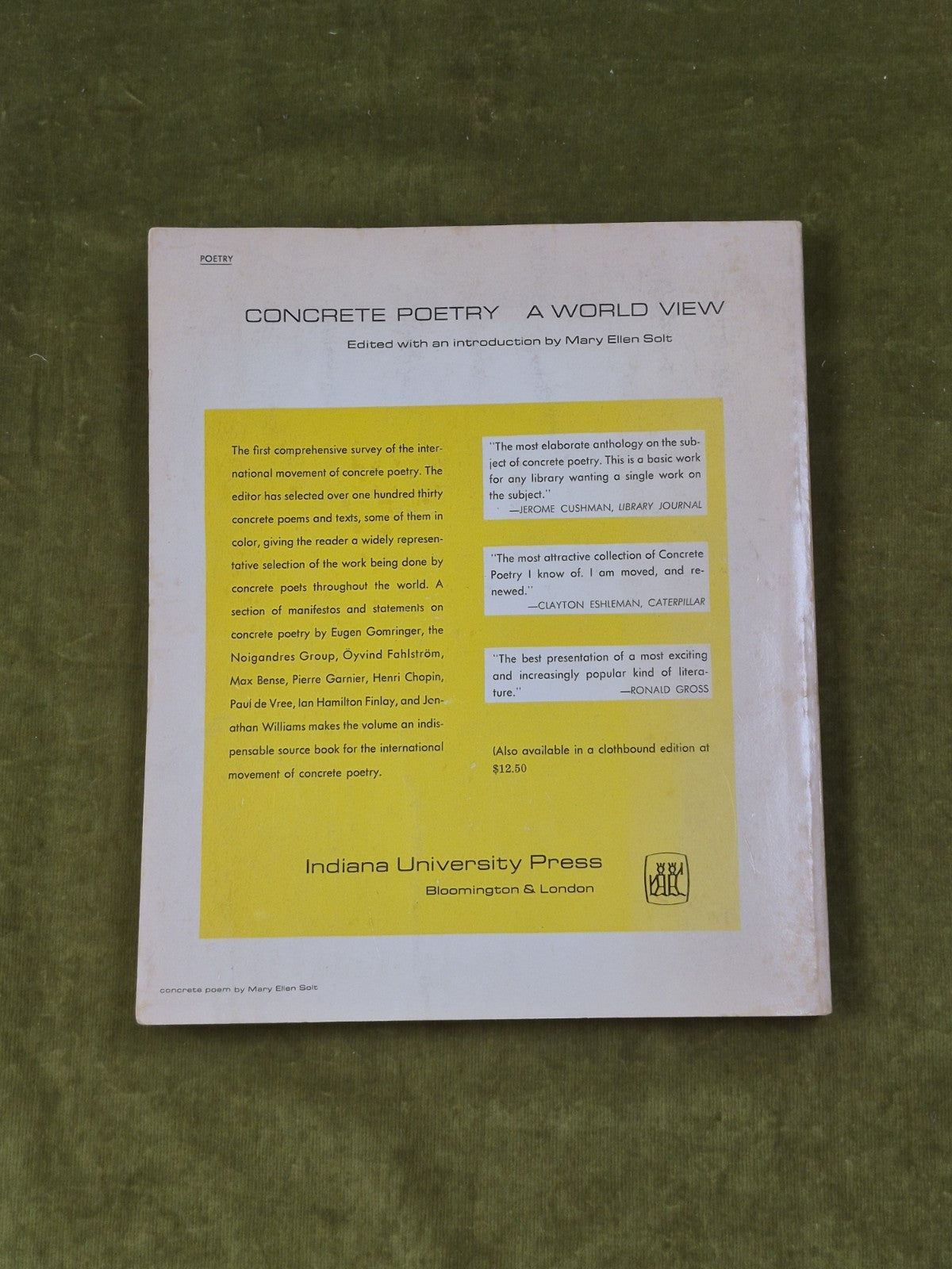 Concrete Poetry A World View Ed. by Mary Ellen Solt 1971 Indiana University PB1