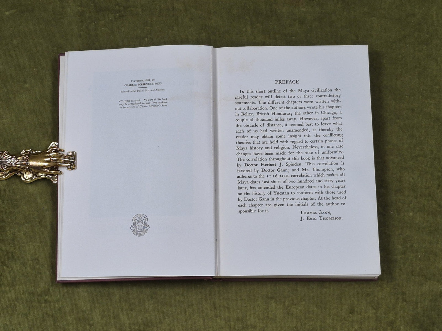 The History of the Maya - Thomas Gann , J Eric Thompson , Scribner 1931 1st HB5