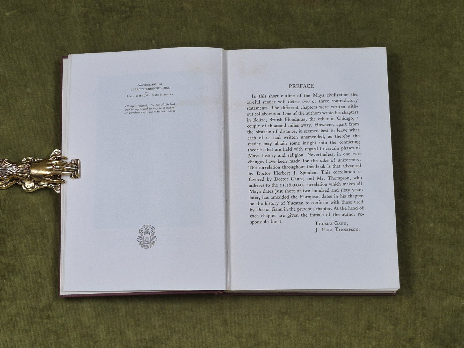 The History of the Maya - Thomas Gann , J Eric Thompson , Scribner 1931 1st HB5