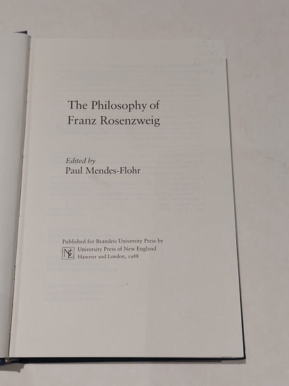 The Philosophy of Franz Rosenzweig By Paul Mendes-flohr (1988) Hb Book2