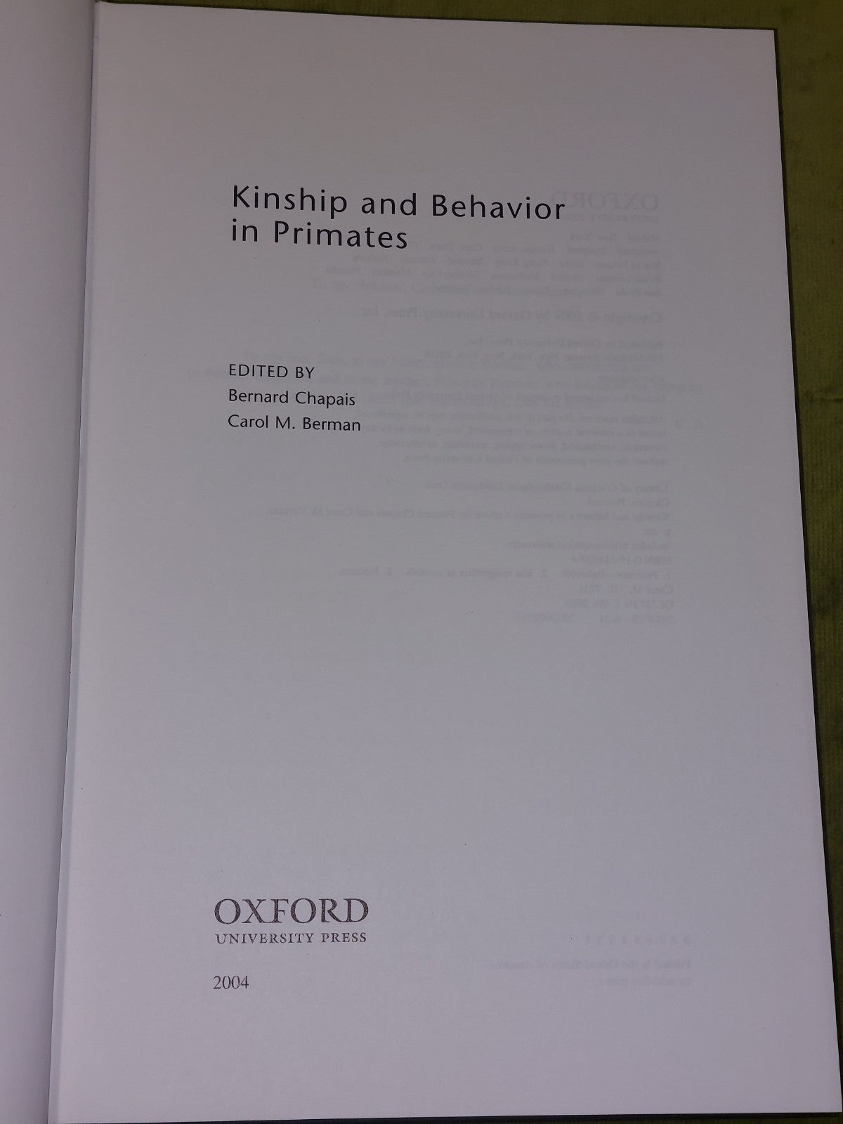 Kinship and Behavior in Primates by Bernard Chapais (English) Hardcover (2004)4