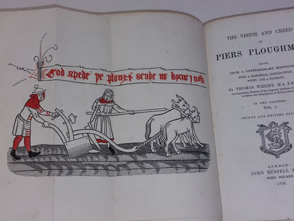 1856  The Vision and Creed of Piers Ploughman William Langland  2 Volumes HB5