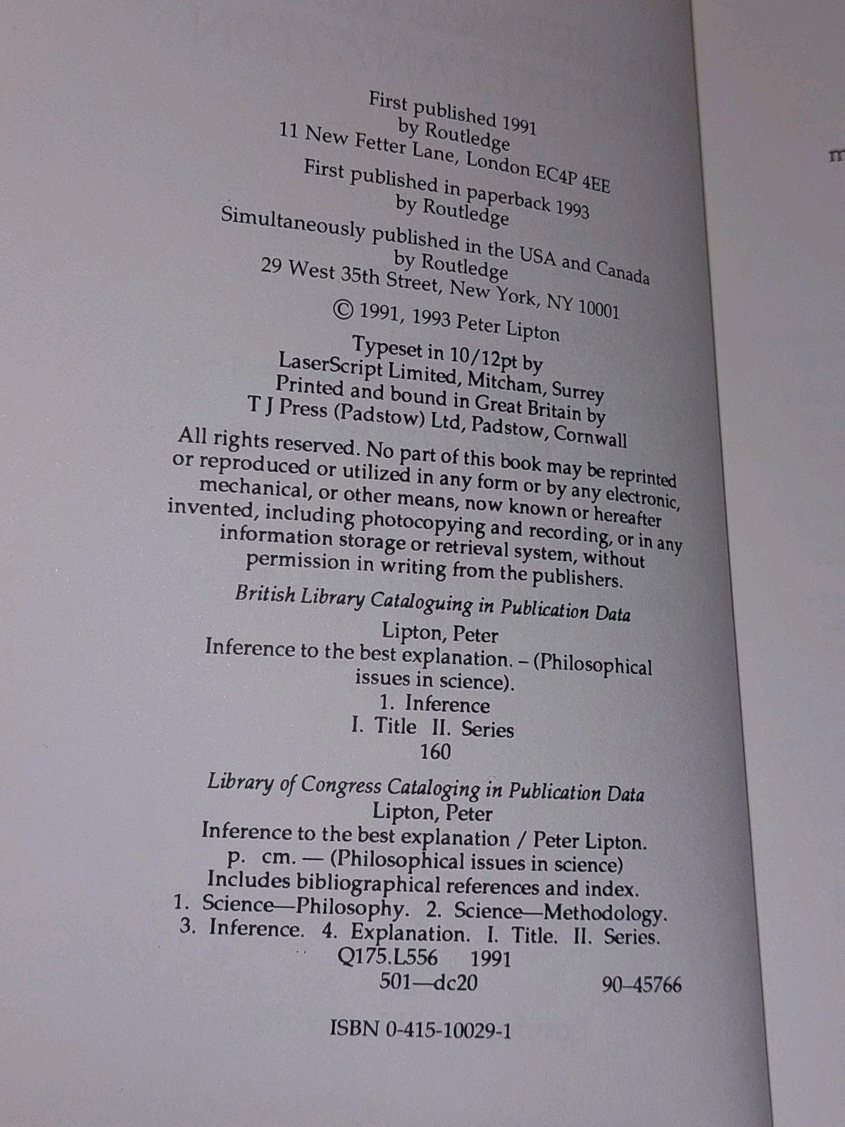 Inference to the Best Explanation by Peter Lipton (1993, Trade Paperback)3