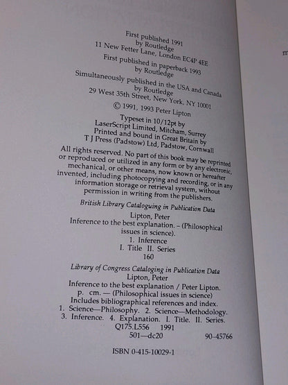 Inference to the Best Explanation by Peter Lipton (1993, Trade Paperback)3