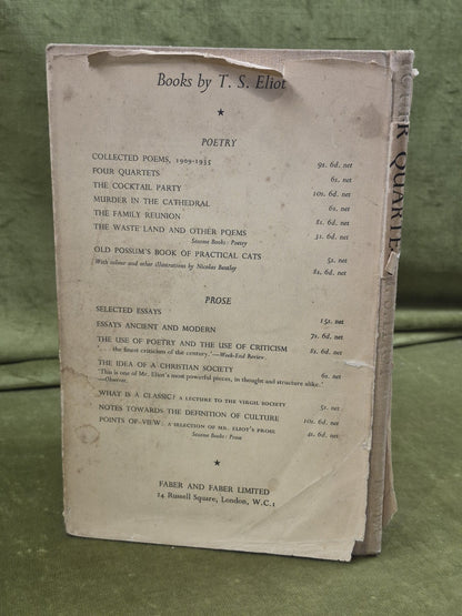 Four Quartets, T. S. Eliot. 1950. 1st Edition, 8th Print in Dust Jacket1