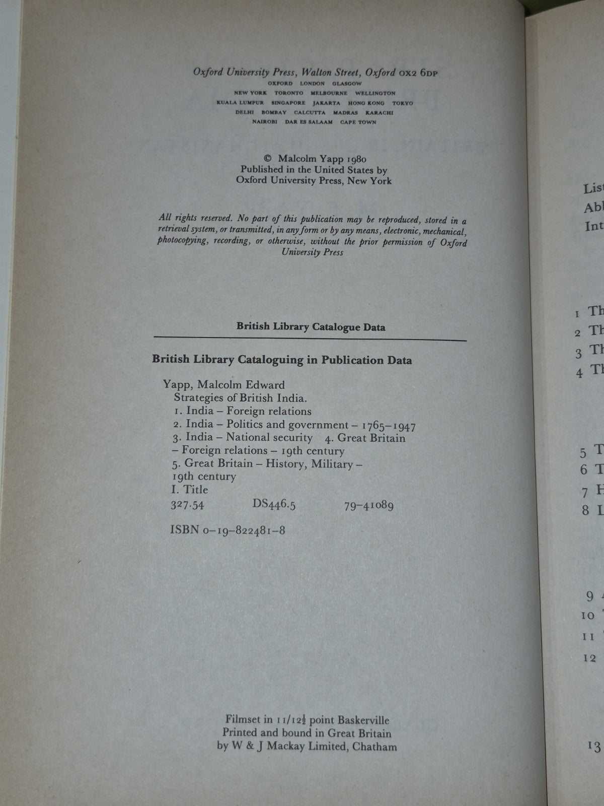 Strategies of British India (1980) M. E. Yapp6