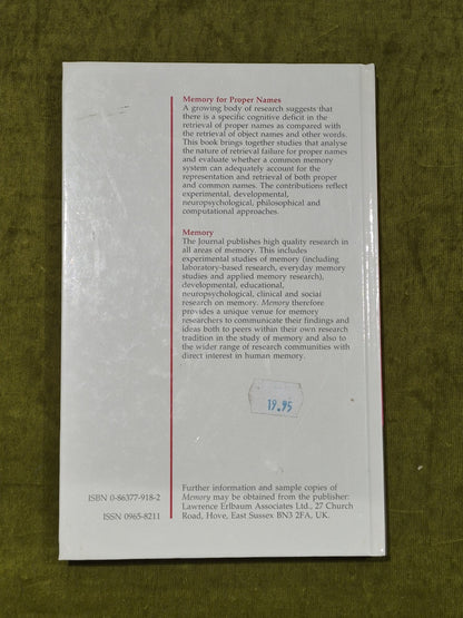 Memory for Proper Names: Memory special issue, hardback2
