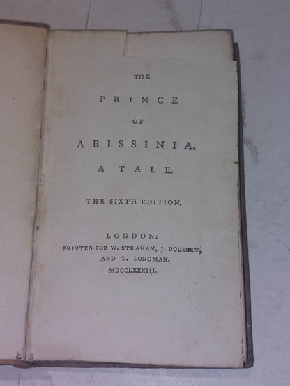 History Of Rasselas The Prince of Abissinia, 6th Ed, 1783 Samuel Johnson 2