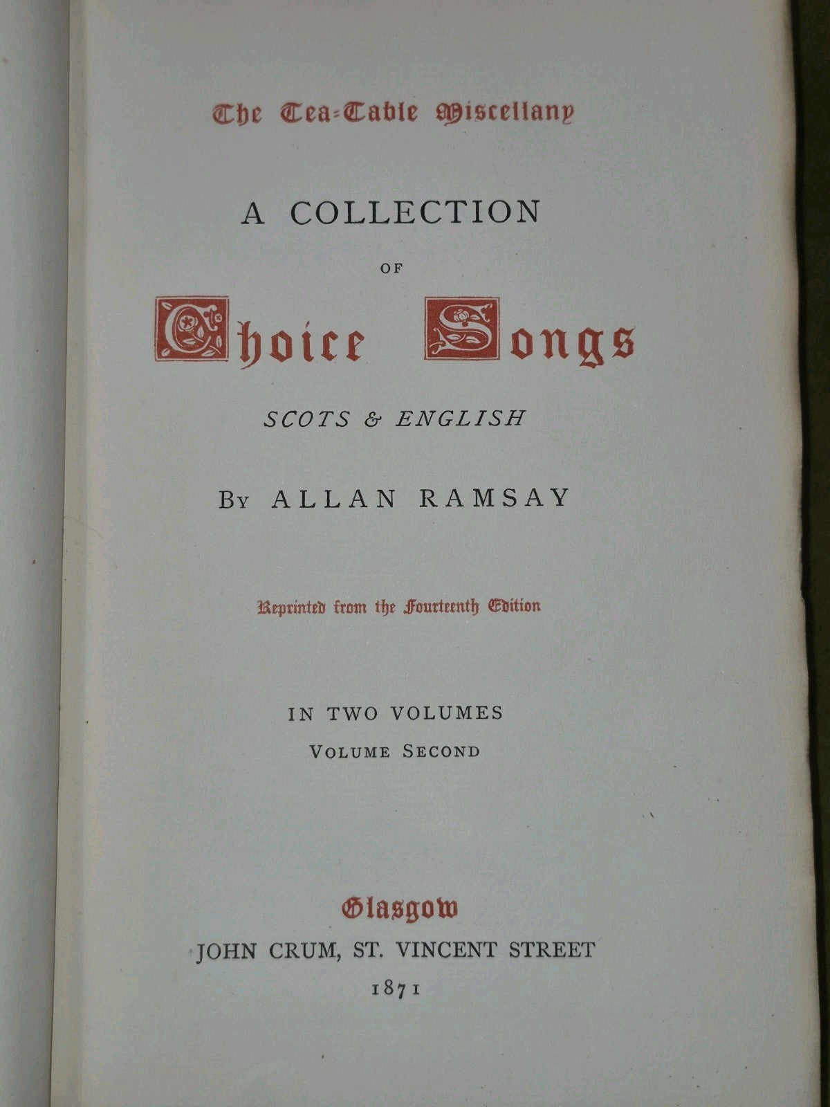 Allan Ramsay – The Tea-Table Miscellany Set (1871) Scots & English Songs 2 Vol.9