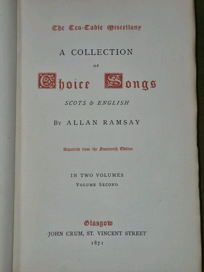 Allan Ramsay – The Tea-Table Miscellany Set (1871) Scots & English Songs 2 Vol.9