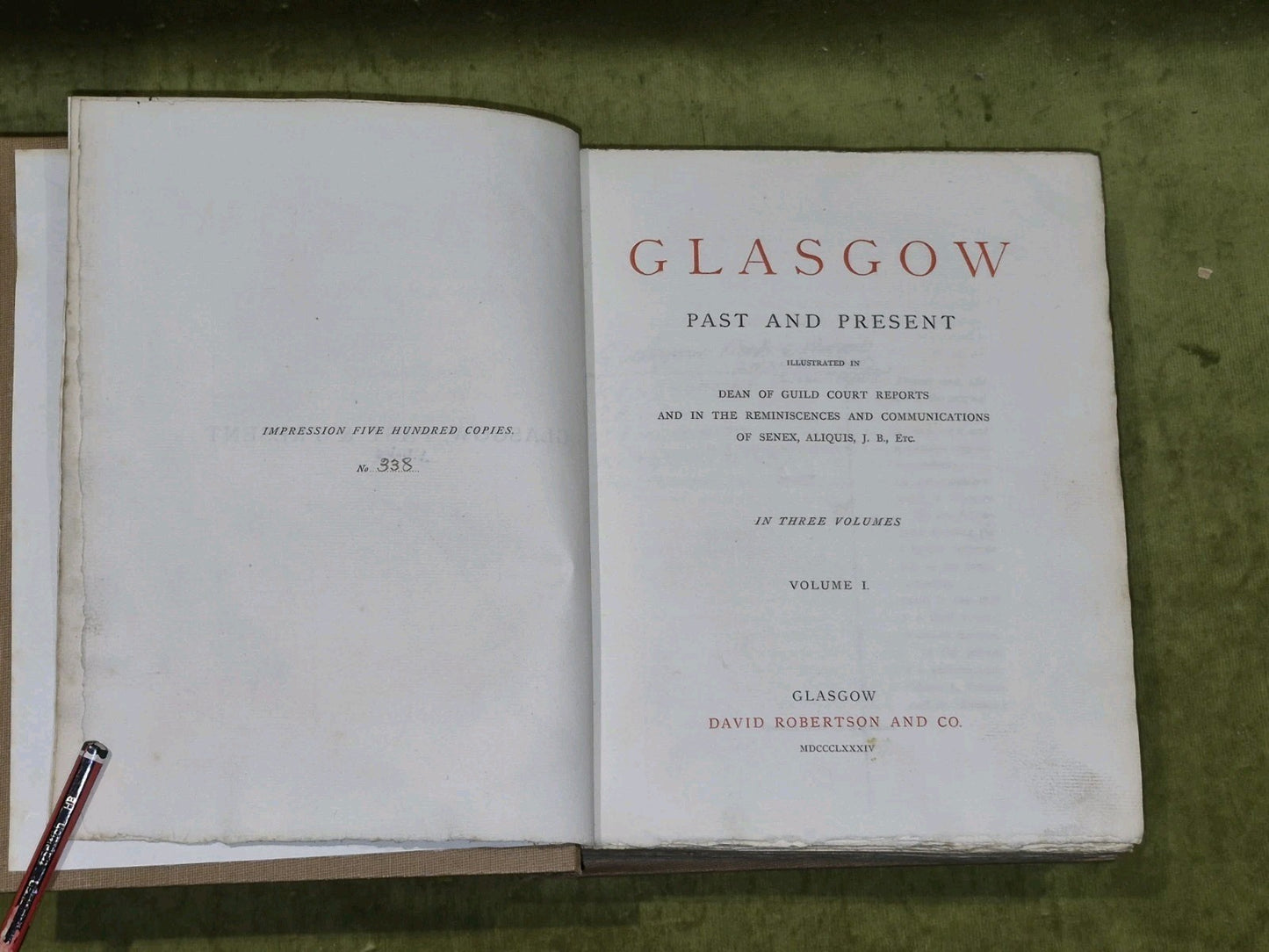 GLASGOW Past & Present - Vol 1-3 - David Robertson & Co 1884 Limited Ed. 338/5003