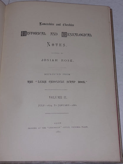 Lancashire & cheshire historical & geneological notes [Vol. 2] J. Rose (1881) 3