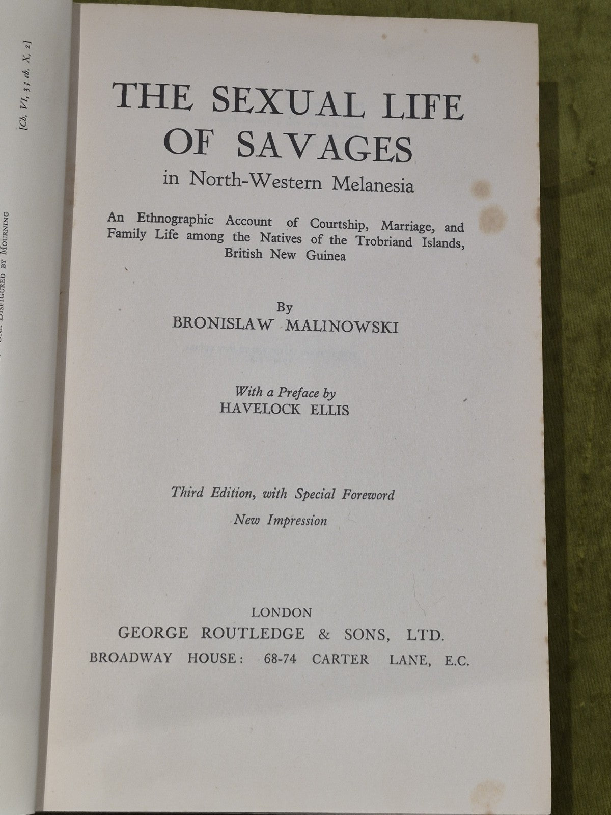 The Sexual Life of Savages; Bronislaw Malinowski; 3rd Edition 19326