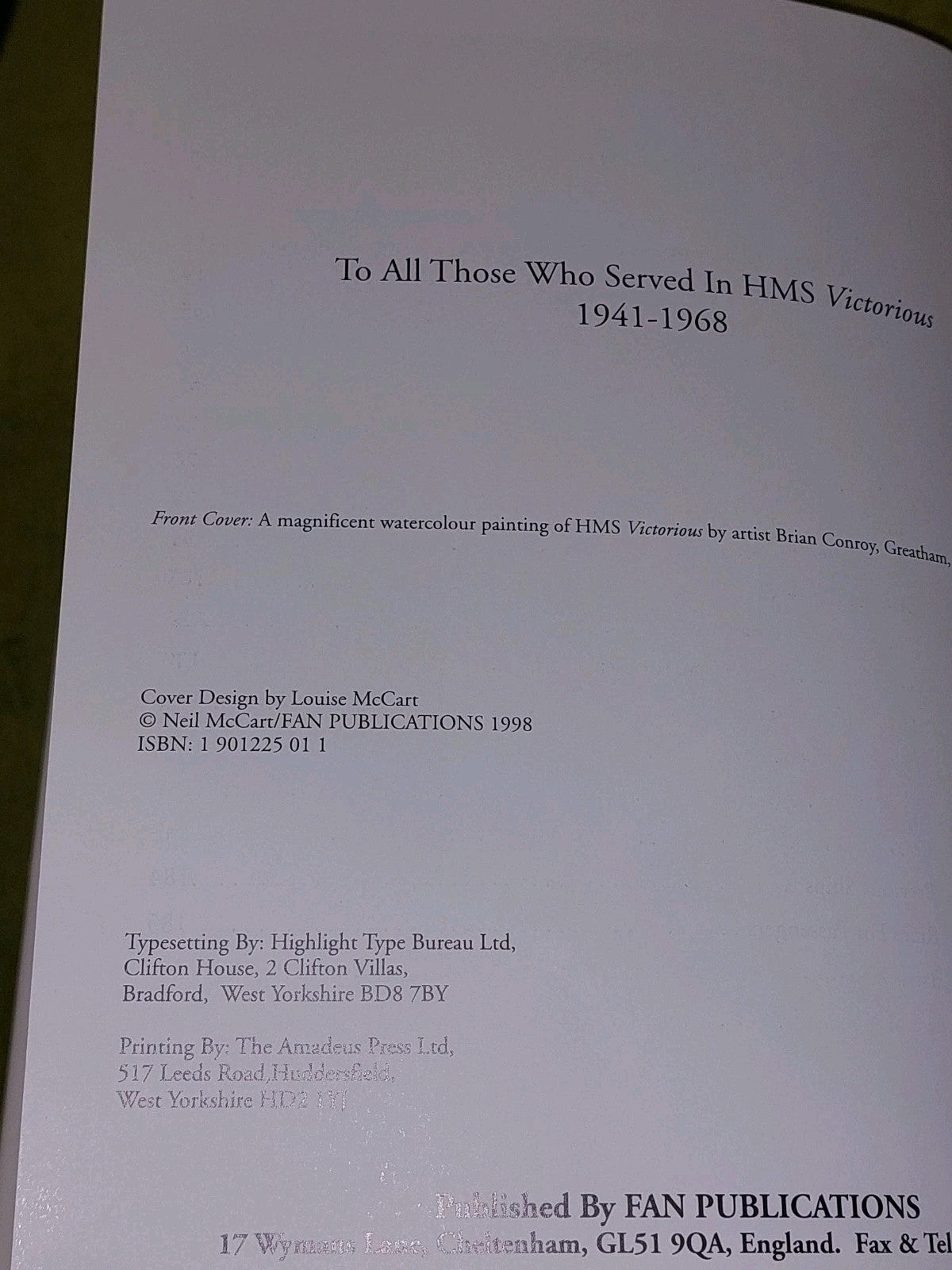 HMS VICTORIOUS 19371969  Neil McCart (1998) [Fan Publications] Hb Book4