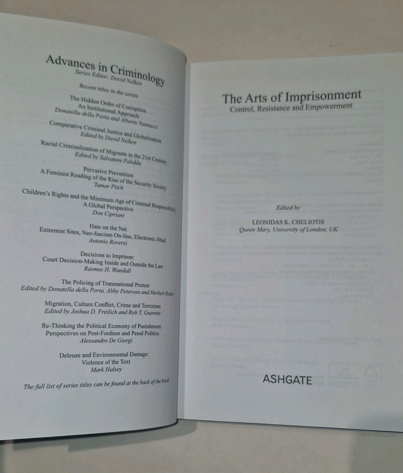 Arts of Imprisonment : Control, Resistance and Empowement HB, L. Cheliotis 2012 3