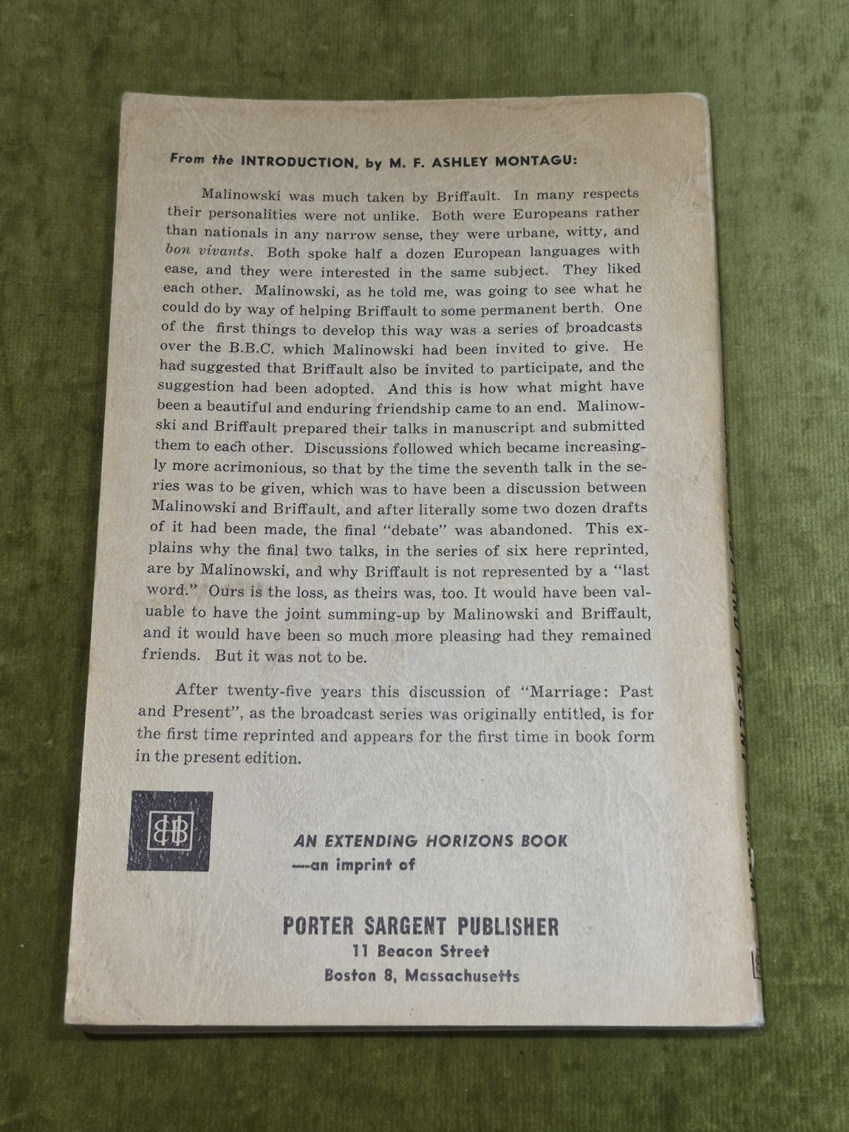 Marriage Past And Present - Briffault & Malinowski [Porter Sargent] Pb Book3