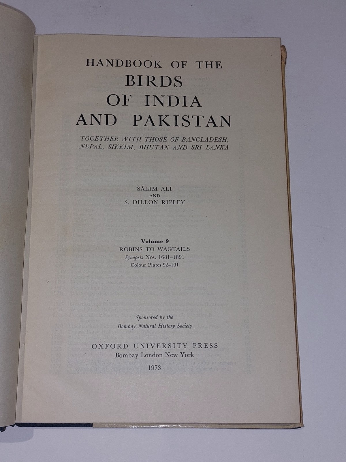 Handbook Of The Birds Of India And Pakistan [Vol.9] 1973 By Ali & Ripley Hb4
