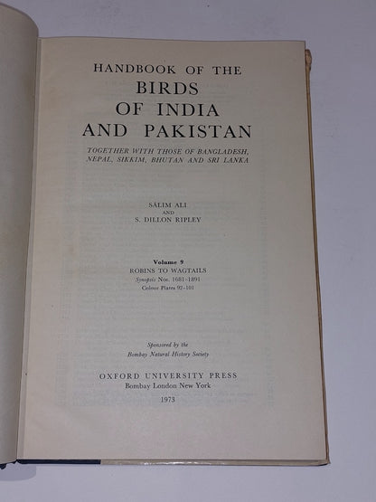 Handbook Of The Birds Of India And Pakistan [Vol.9] 1973 By Ali & Ripley Hb4